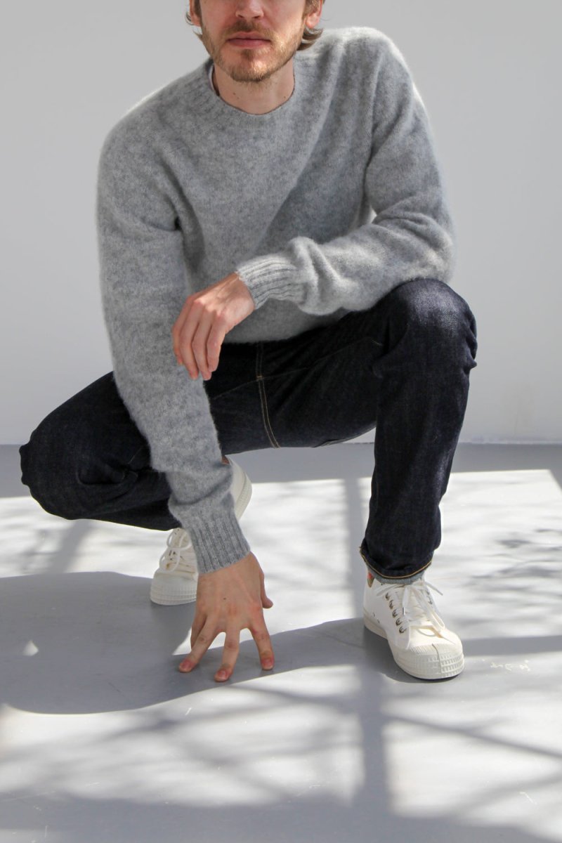 Half Dozen Super-Soft Double Brushed Crew Neck Knitted Jumper (Silver) | Knitwear