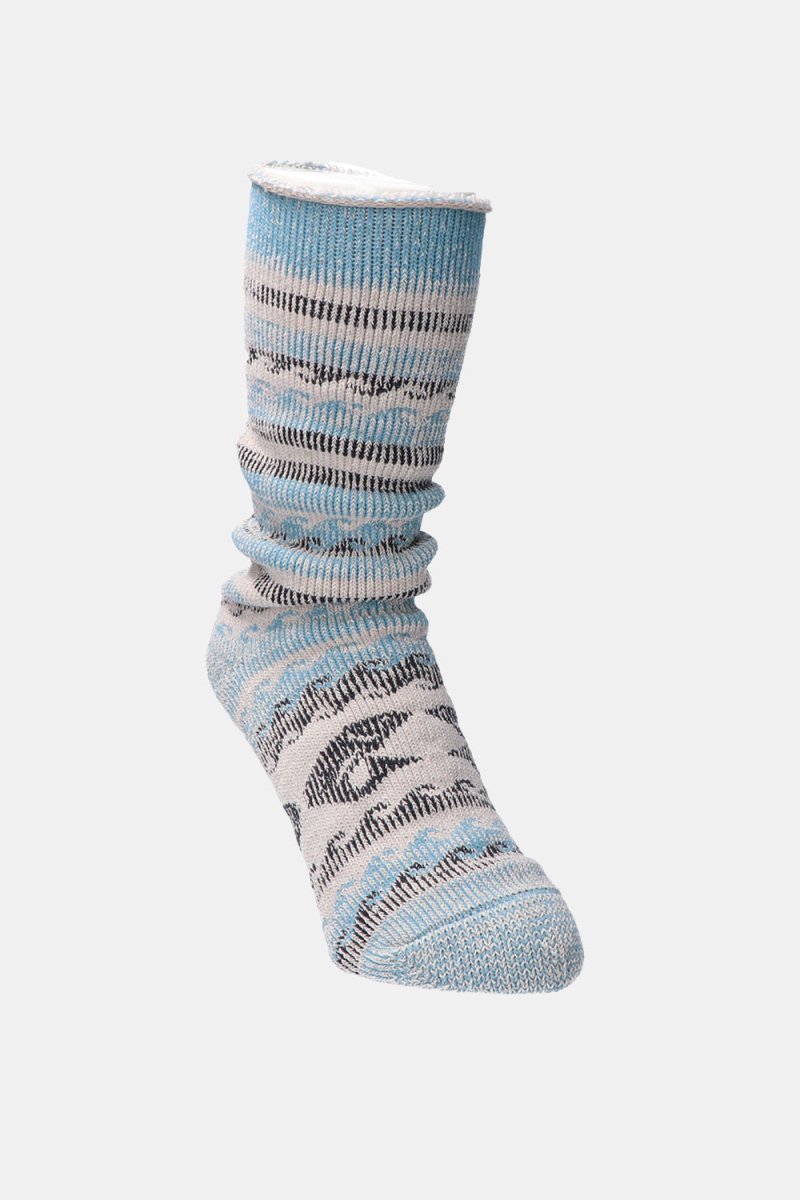 Kinari Recycled Cotton Natural Symbol Pattern Crew (Blue) | Socks