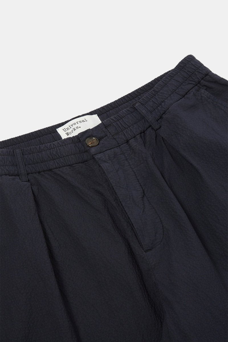 Universal Works Pleated Track Pant Seersucker II (Navy) | Trousers