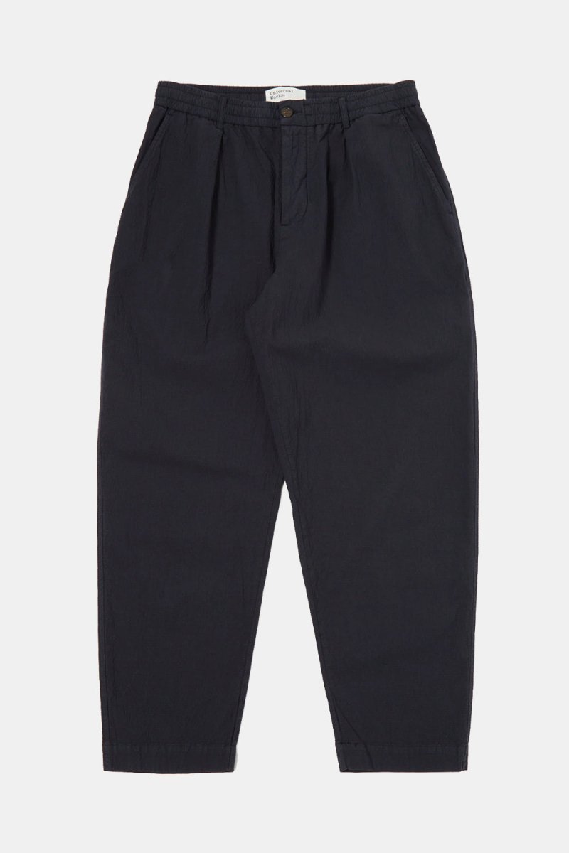 Universal Works Pleated Track Pant Seersucker II (Navy) | Trousers
