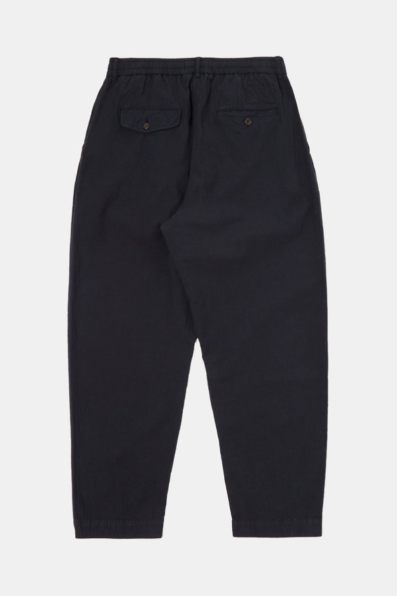 Universal Works Pleated Track Pant Seersucker II (Navy) | Trousers