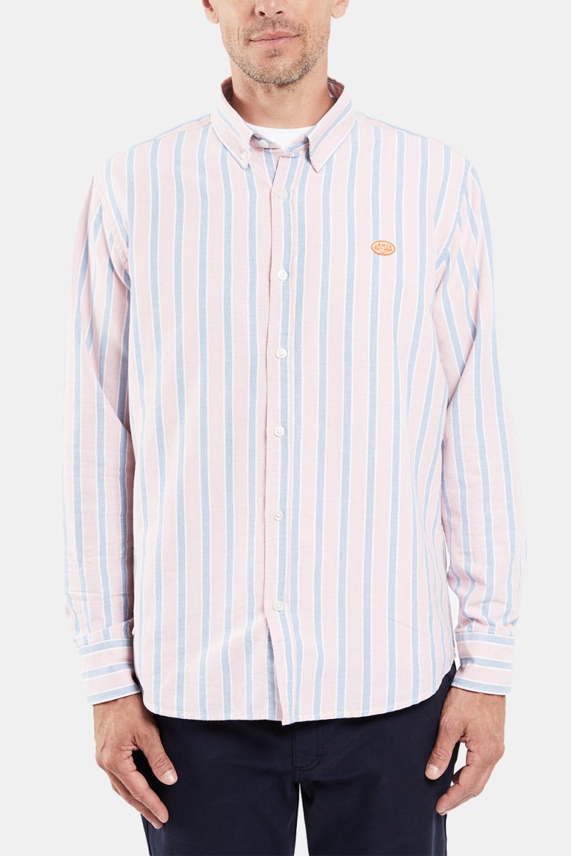 Armor Lux Oxford Stripe Henley Shirt (Pink White Blue) | Shirts