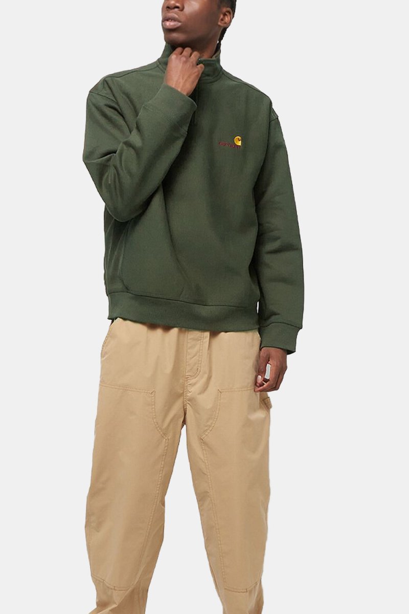 Carhartt Half Zip American Script Sweatshirt (Plant Green) | Sweaters