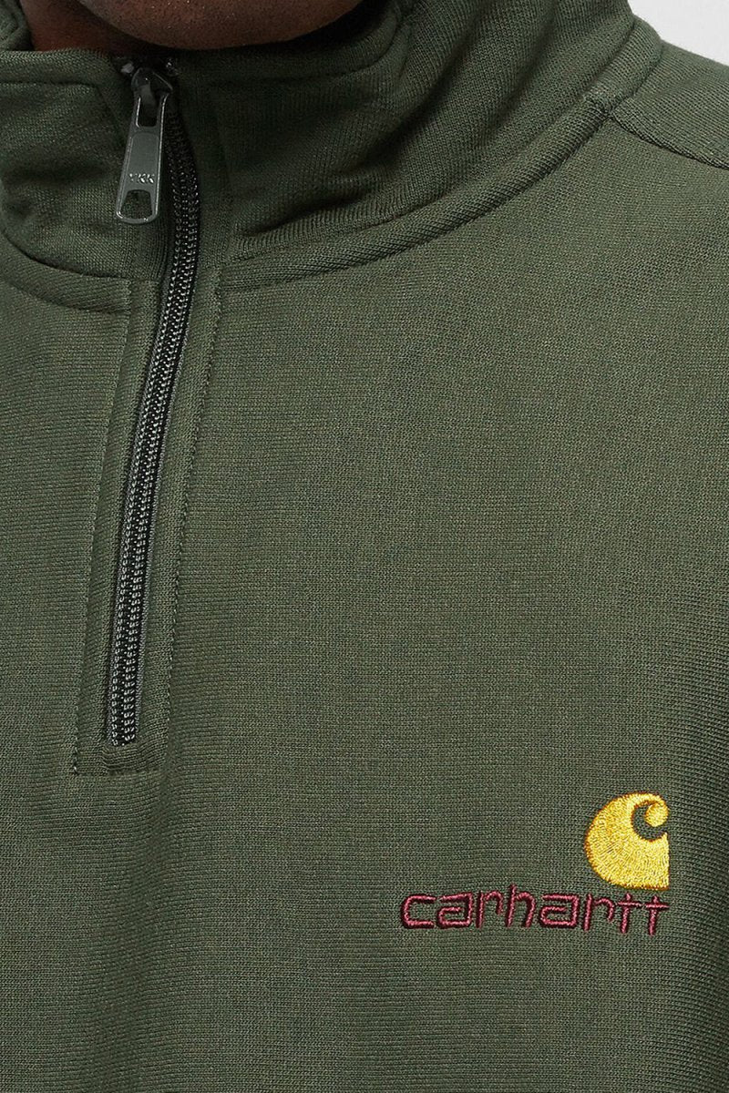 Carhartt Half Zip American Script Sweatshirt (Plant Green) | Sweaters