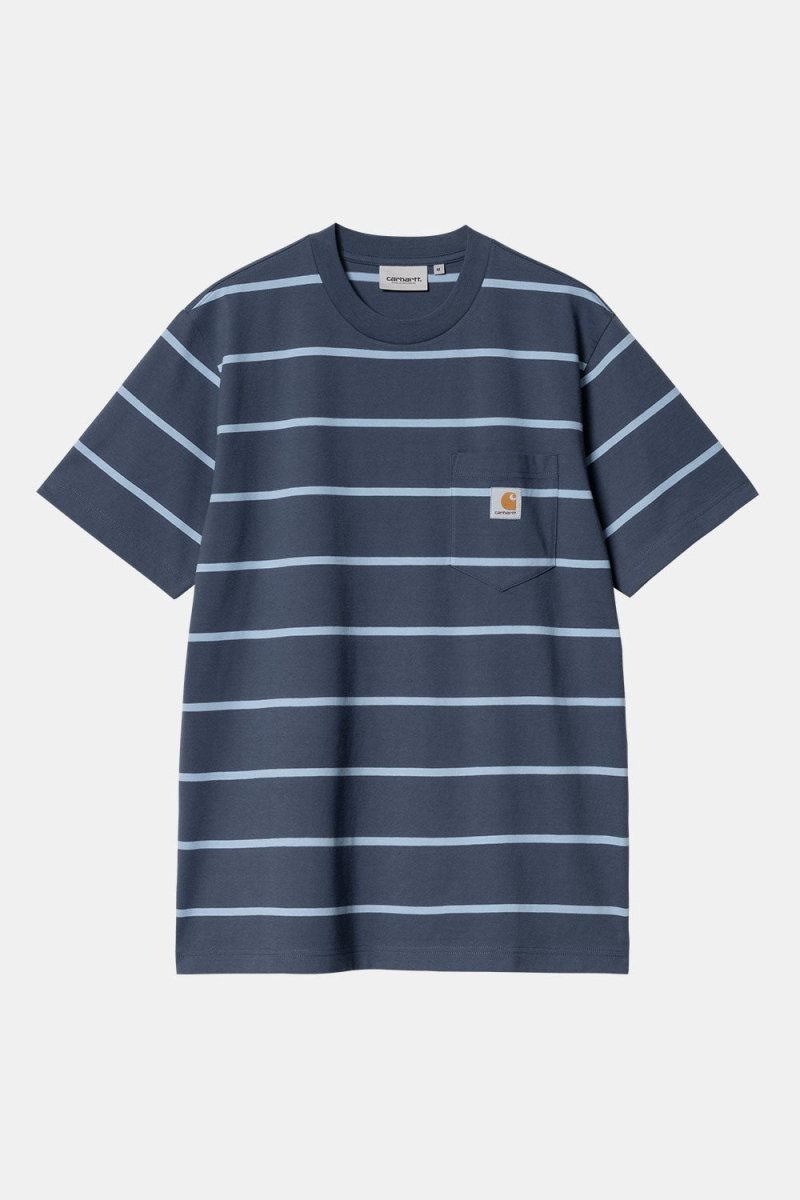 Carhartt WIP Short Sleeve Aiken Pocket T-Shirt (Aiken Stripe/Dusky Blue) | T-Shirts