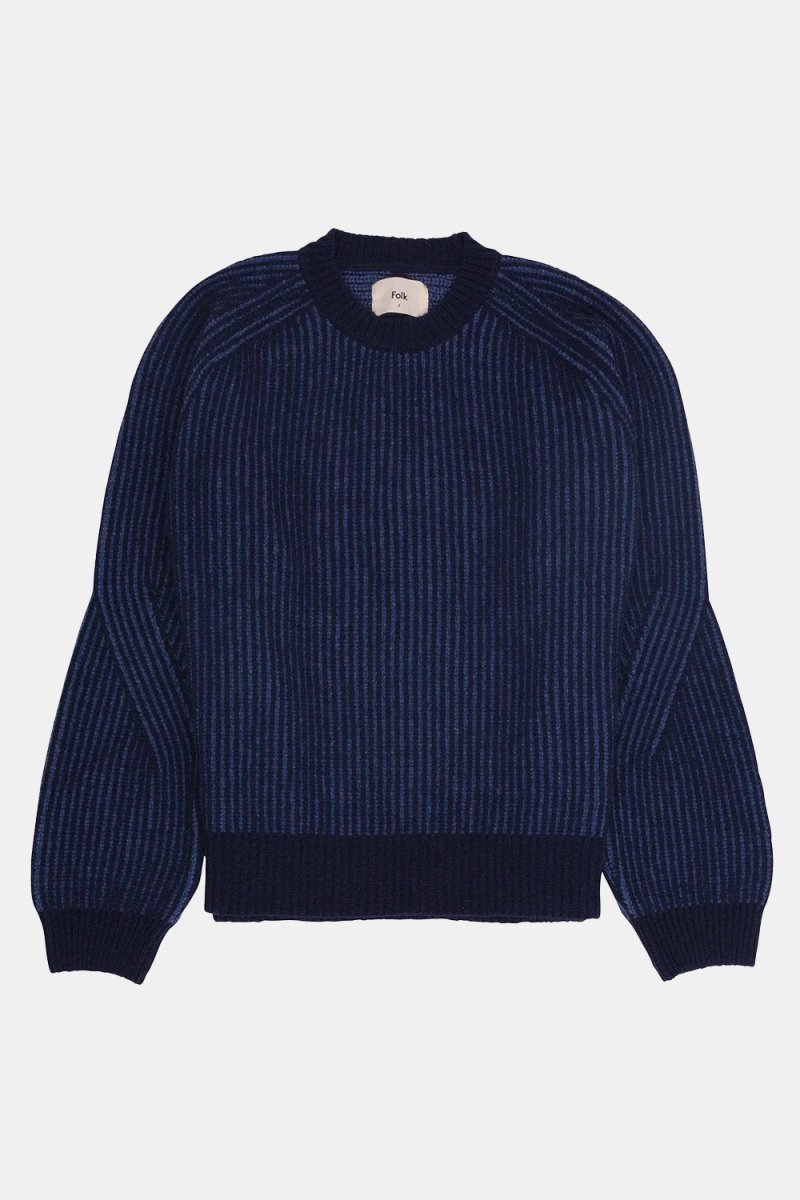 Folk Plated Rib Crew Sweatshirt (Navy/Soft Blue) | Sweaters