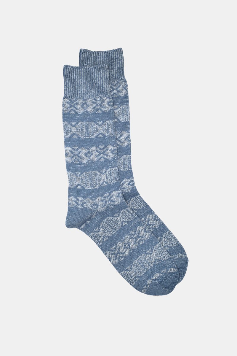 Kinari Recycled Cotton Links Pattern Crew (Blue) | Socks