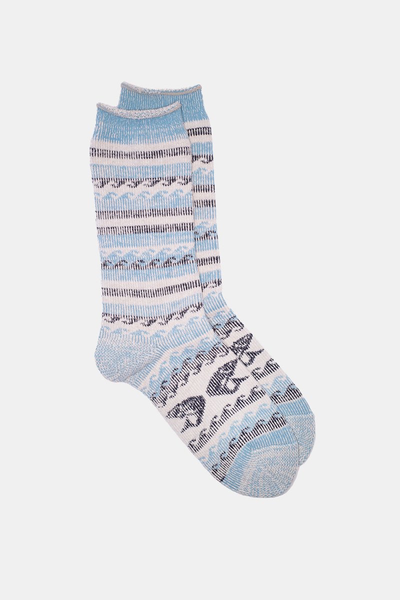 Kinari Recycled Cotton Natural Symbol Pattern Crew (Blue) | Socks