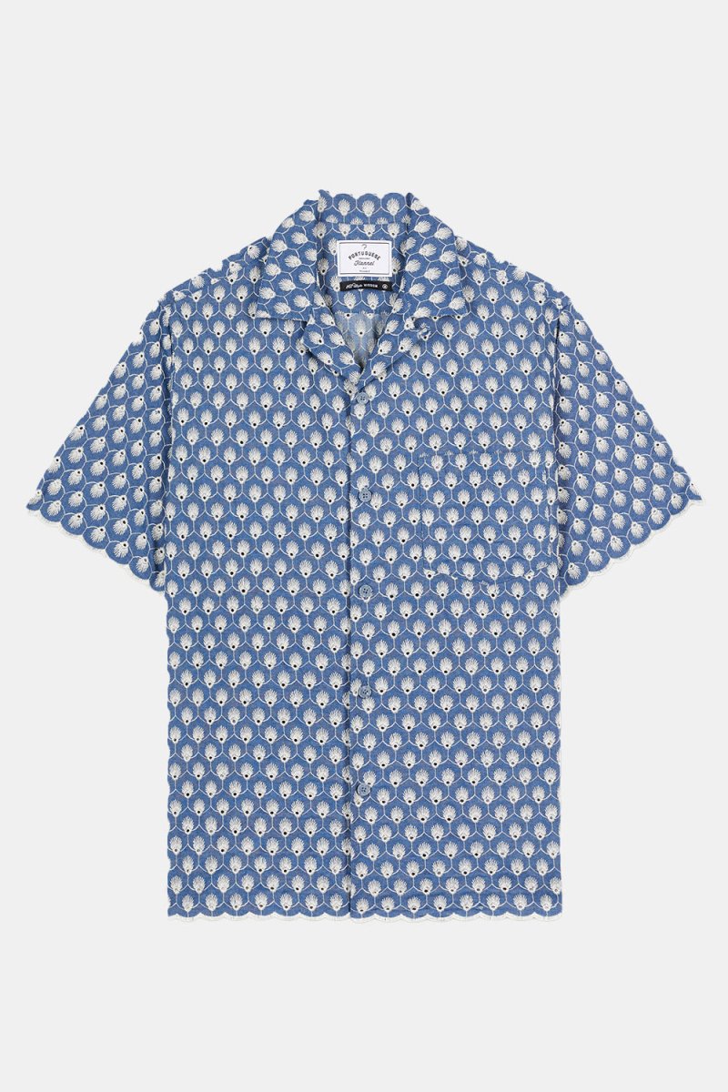 Portuguese Flannel Denim Embroidery Shirt (Blue) | Shirts
