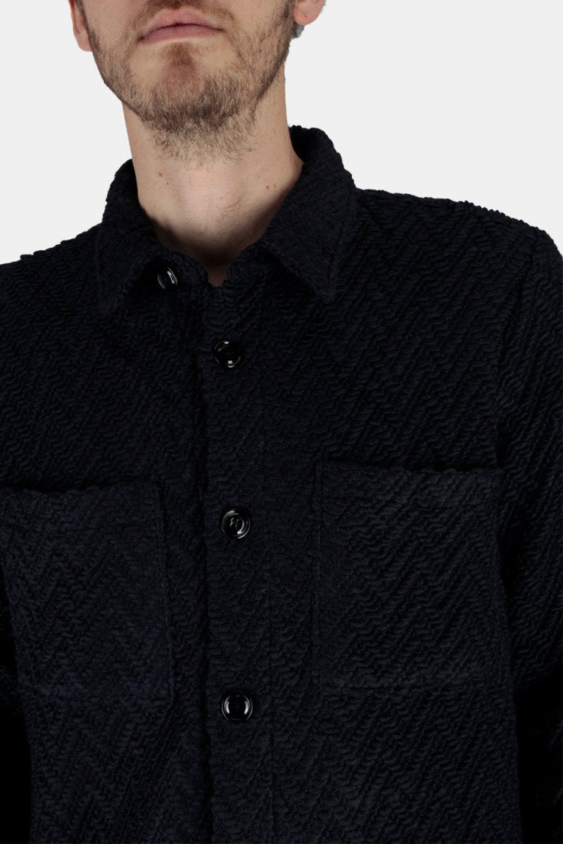 Portuguese Flannel Knited Herringbone Overshirt Shirt (Navy) | Shirts
