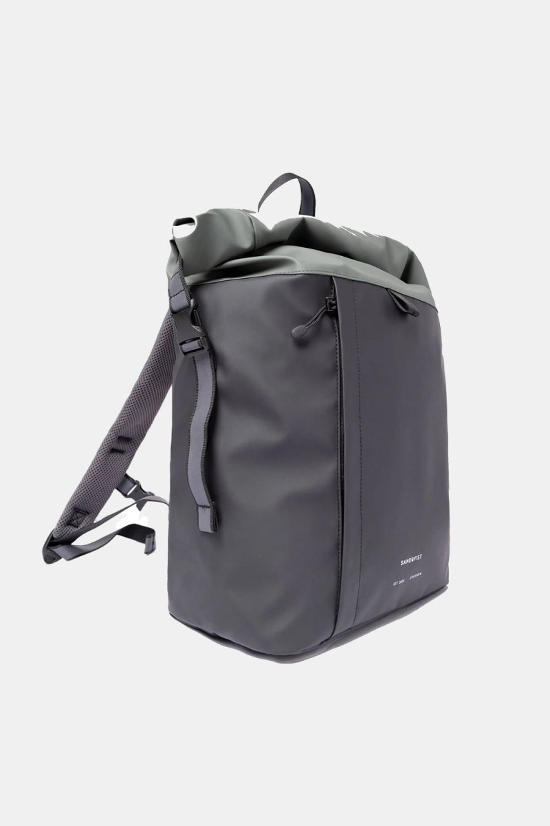 Sandqvist Konrad Water-Resistant Rolltop Backpack (Black/Lichen Green) | Bags