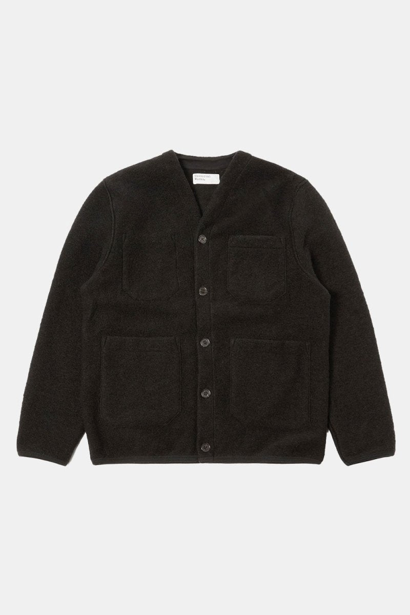 Universal Works Cardigan (Black Wool Fleece) | Sweaters