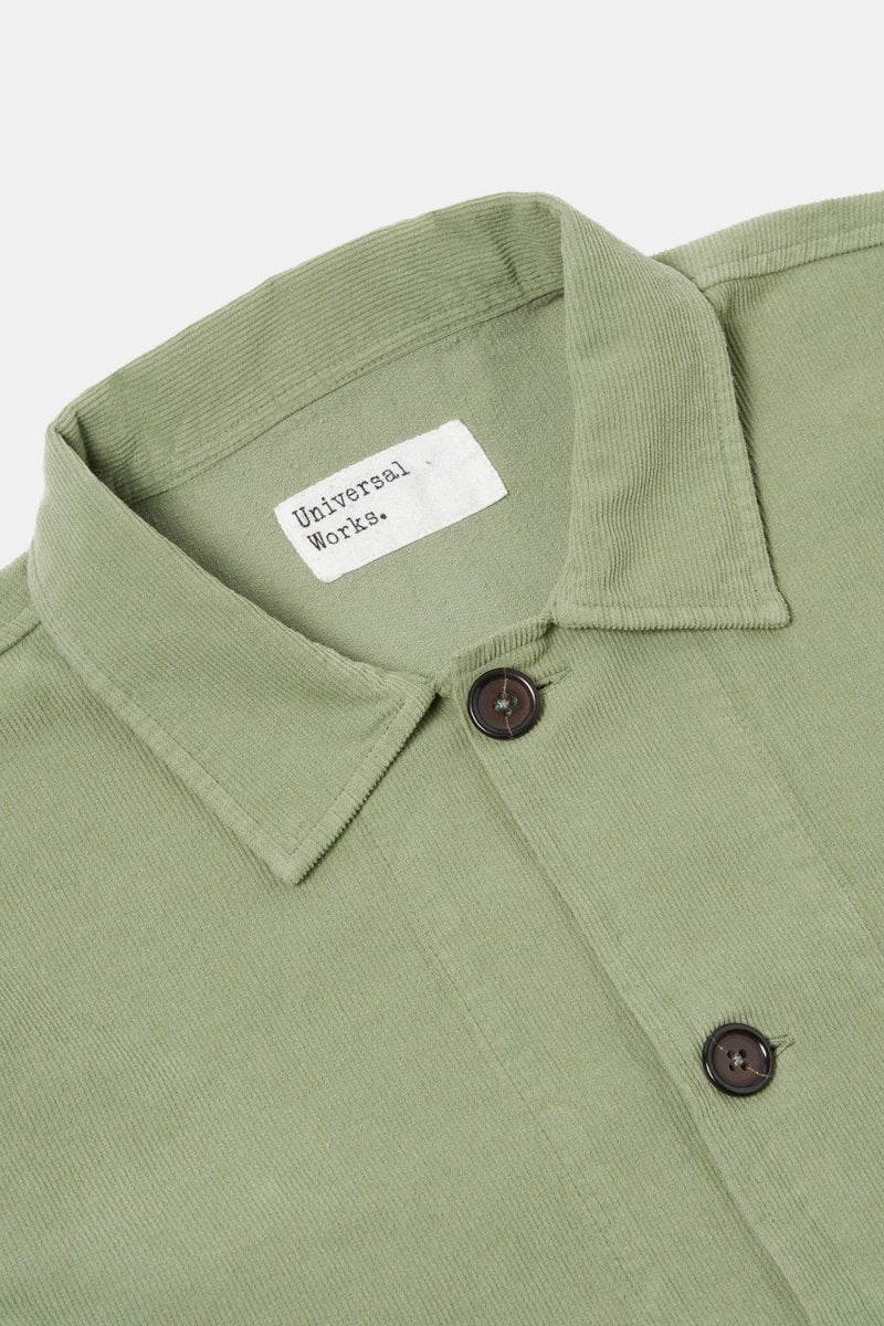 Universal Works Fine Cord Bakers Overshirt (Light Olive) | Jackets