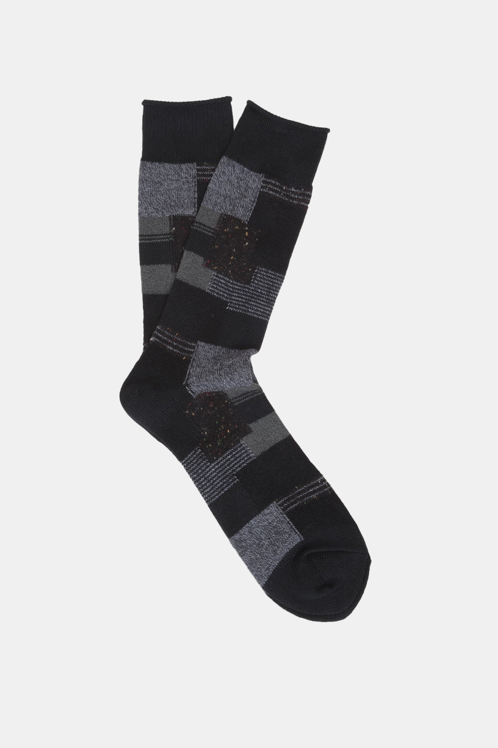 Anonymous Ism Patchwork Crew Socks (Black) | Number Six