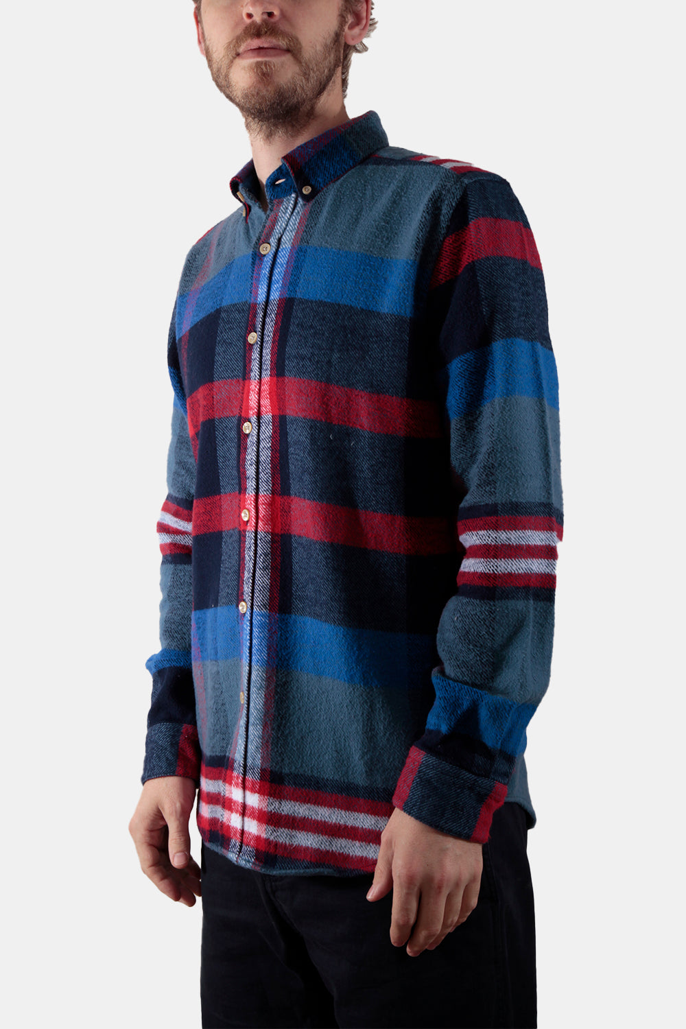Portuguese Flannel Misaligned Check Shirt (Red / Blue)