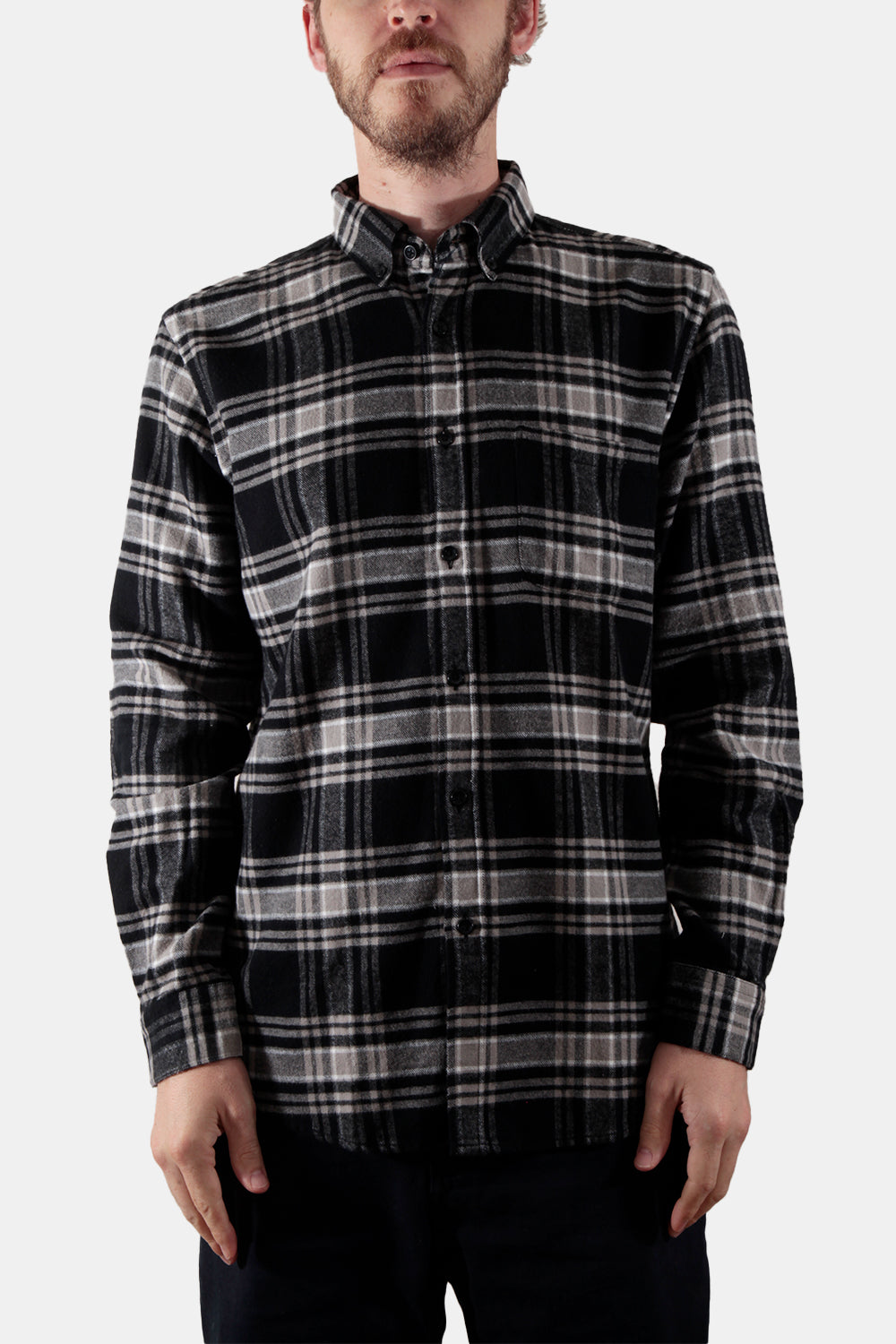 Portuguese Flannel B&B Checked ESP Shirt (Black / Grey) | Number Six